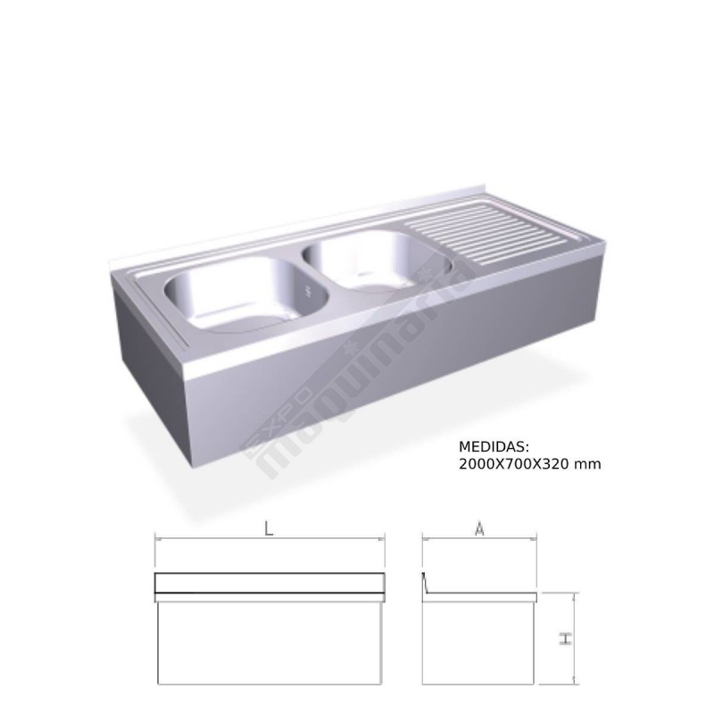 Fregadero colgante con dos cubetas y escurridor derecho FR055640